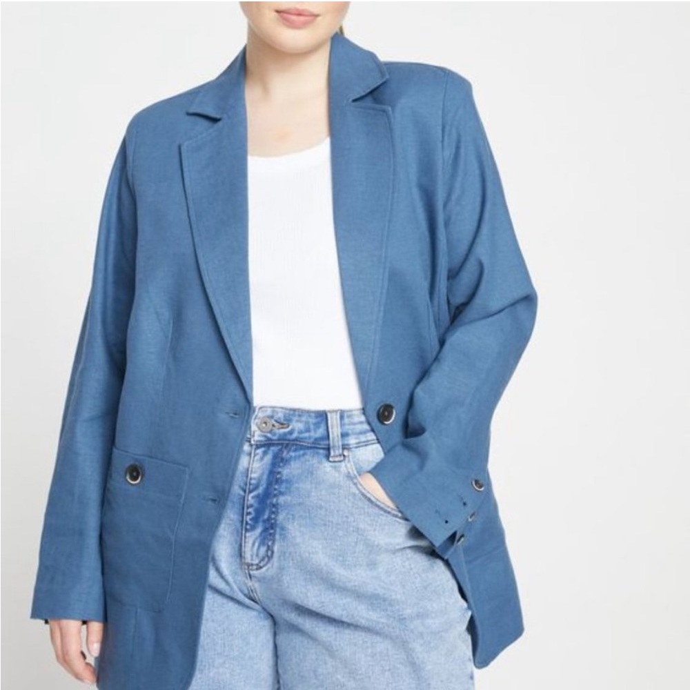 Universal Standard Coastal Linen Blazer Bleu Scolaire